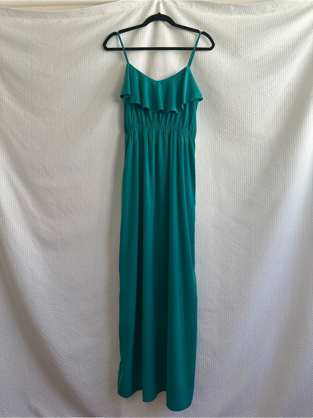 Soprano Teal Green Ruffle Maxi Dress Size Large Sleeveless Spaghetti Strap NWT
